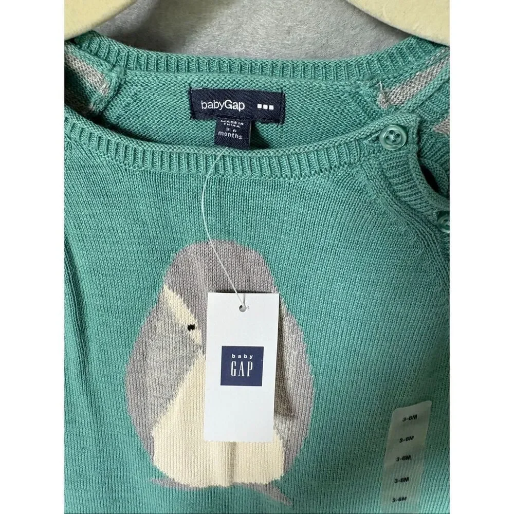 NWT Baby Gap Teal Knit Penguin Pajamas Coveralls Romper snap Closure size 3-6M